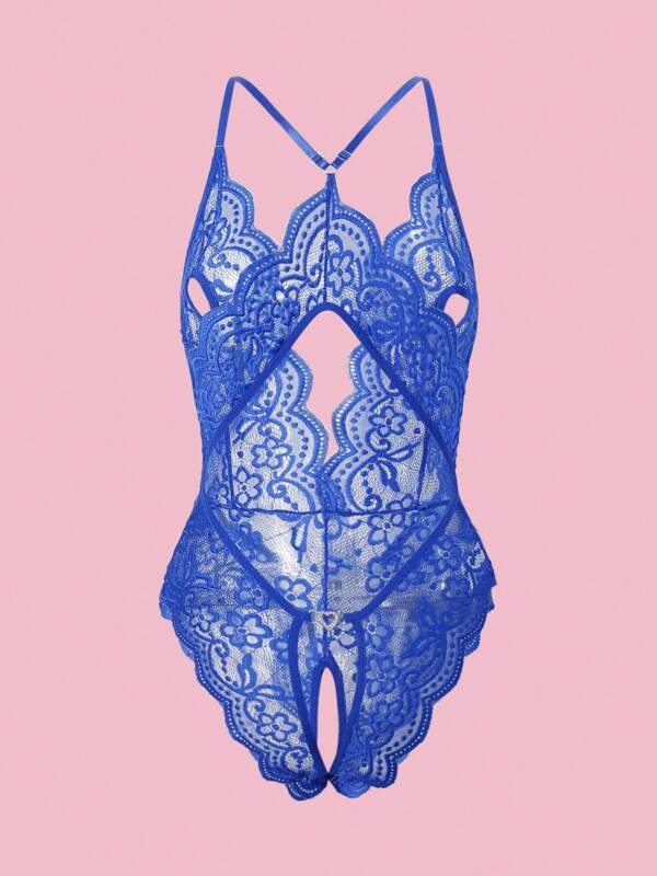 Deep V Lace Backless Bodysuit, Crotchless Open Bra Erotic Lingerie & Underpants, Women's Sexy Clothing