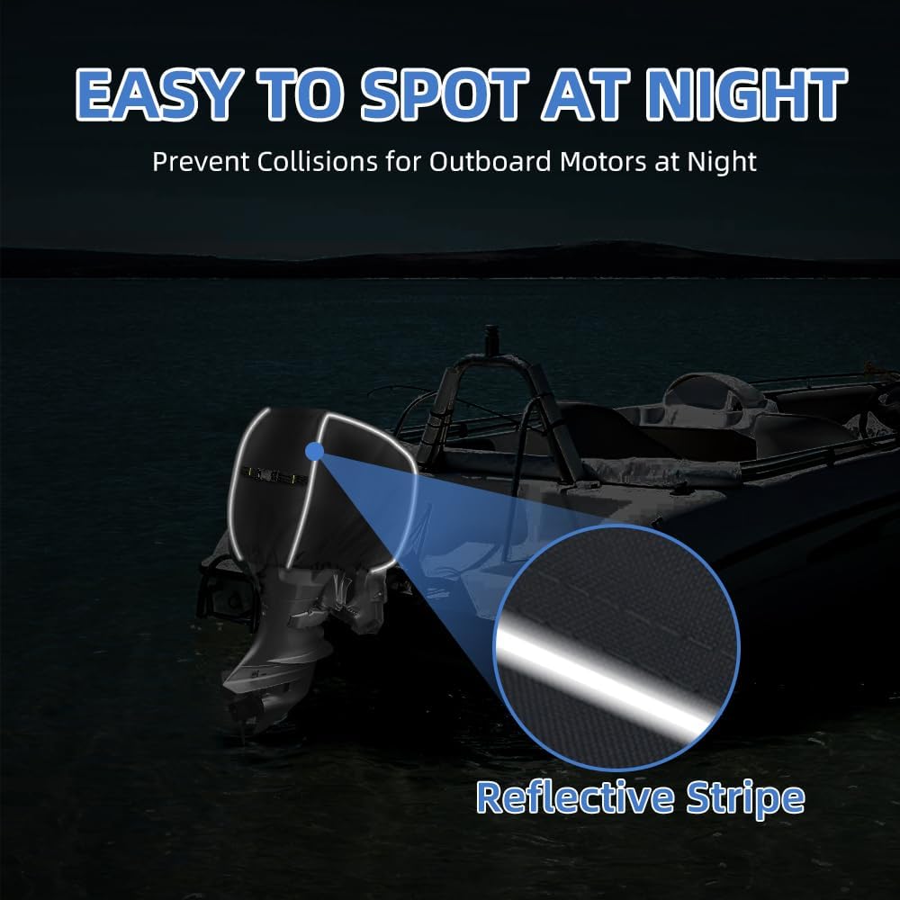 600D Outboard Motor Cover, Waterproof Fade and Crack Resistant Trailerable Boat Motor Covers,Windproof Boat Engined Covers with Adjustable Strap,Black (Fits 25-50HP)