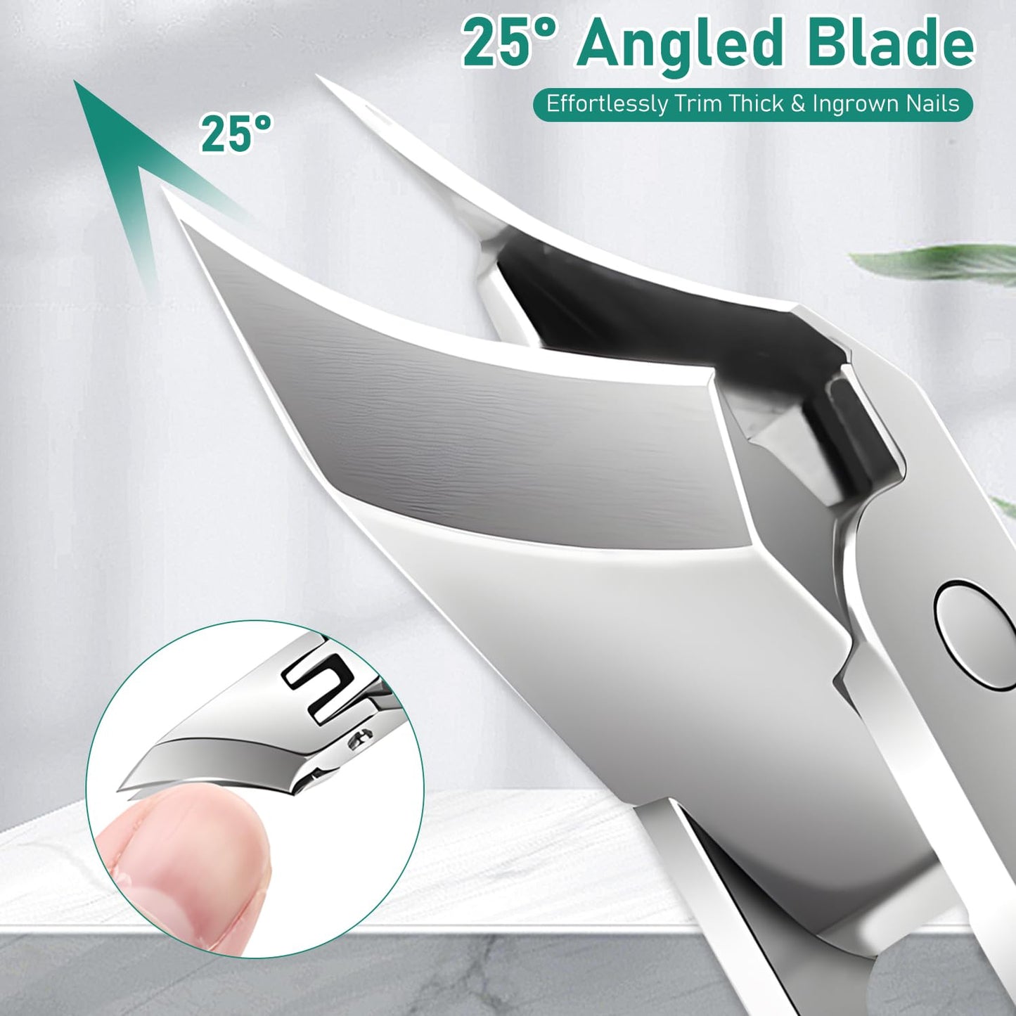 Eagle Beak Beveled Nail Clippers,Wide Jaw Opening Anti-Splash Slanted Nail Clipper,Edge Nail Clippers 3-Piece Set,Long Handle Wide Jaw Opening Anti-Splash Slanted Nail Clipper for Men Women(Green)
