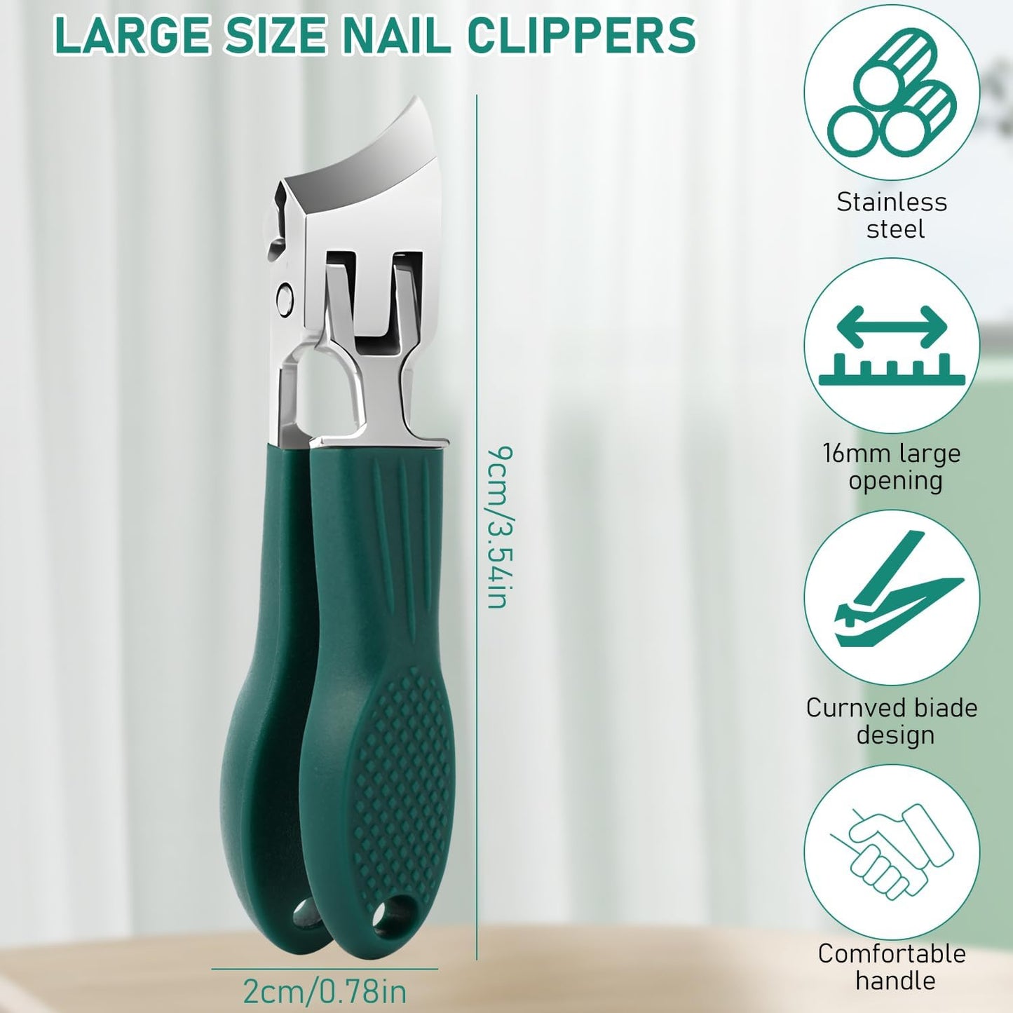 Eagle Beak Beveled Nail Clippers, Wide Jaw Opening Anti-Splash Slanted Nail Clipper, Splashproof Nail Clippers 3-Piece Set for Thick and Ingrown Nails, for Women and Men