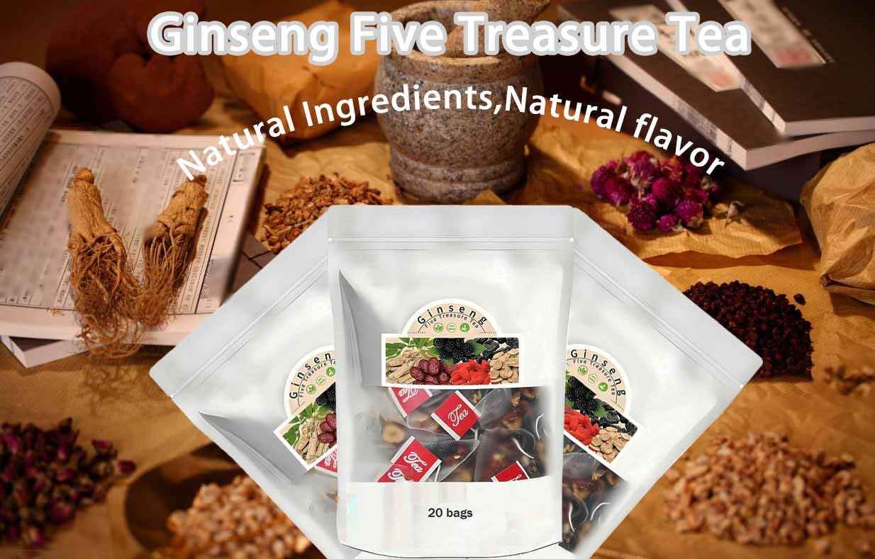 Kidney Tea Formula Ginseng Six Treasure Tea, Ginseng Five Treasure Teas, Kidney Cleanse Detox Beverage for Women & Men, Nnatural Ingredients Sweet Taste and Aroma -40bags