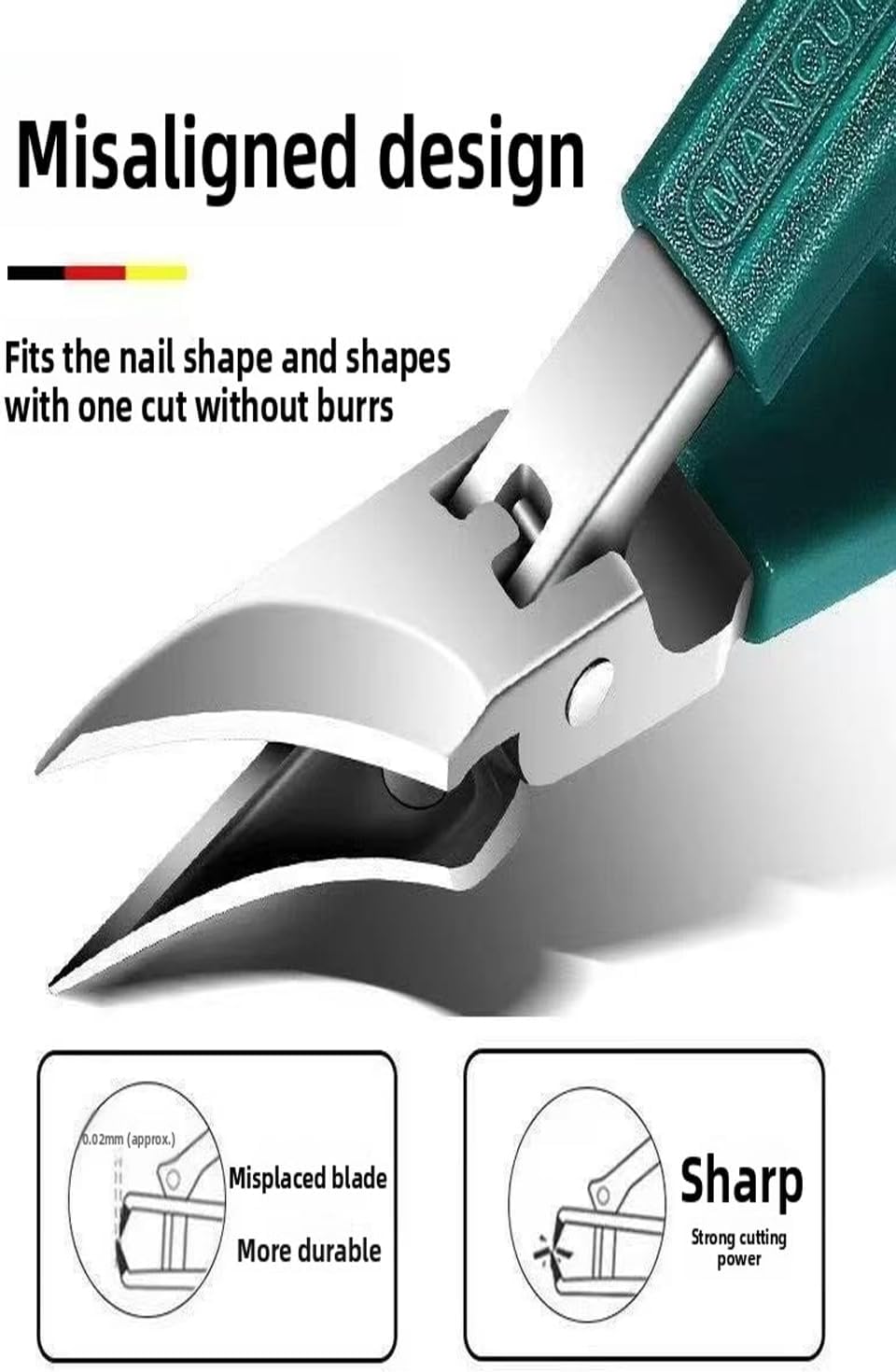 Professional Eagle Beak Angled Nail Clippers Set - Wide Slanted Design for Thick & Ingrown Nails, Splash-Proof with Long Handle Clippers forSeniors and Tough Nails (3-Pack, Green)