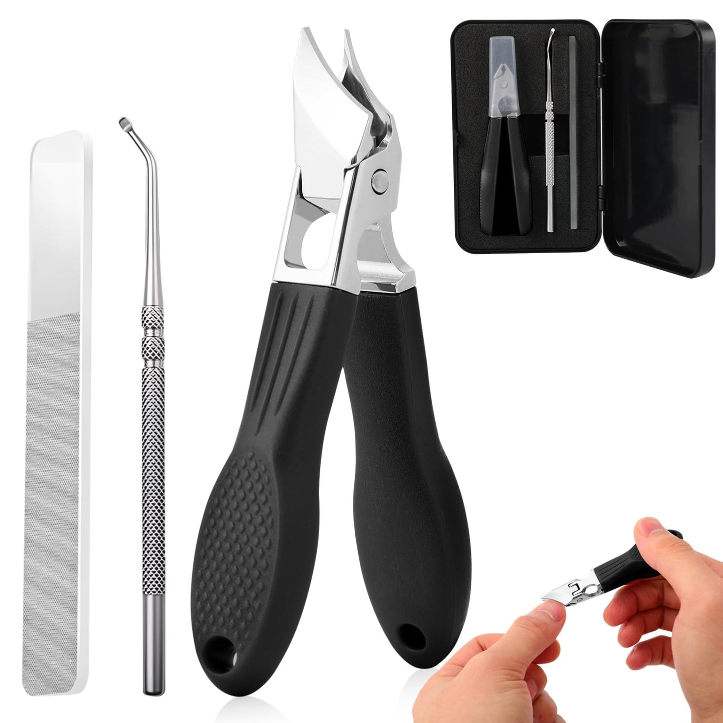 Eagle Beak Beveled Nail Clippers,Wide Jaw Opening Anti-Splash Slanted Nail Clipper,Edge Nail Clippers 3-Piece Set,Long Handle Wide Jaw Opening Anti-Splash Slanted Nail Clipper for Men Women(Green)