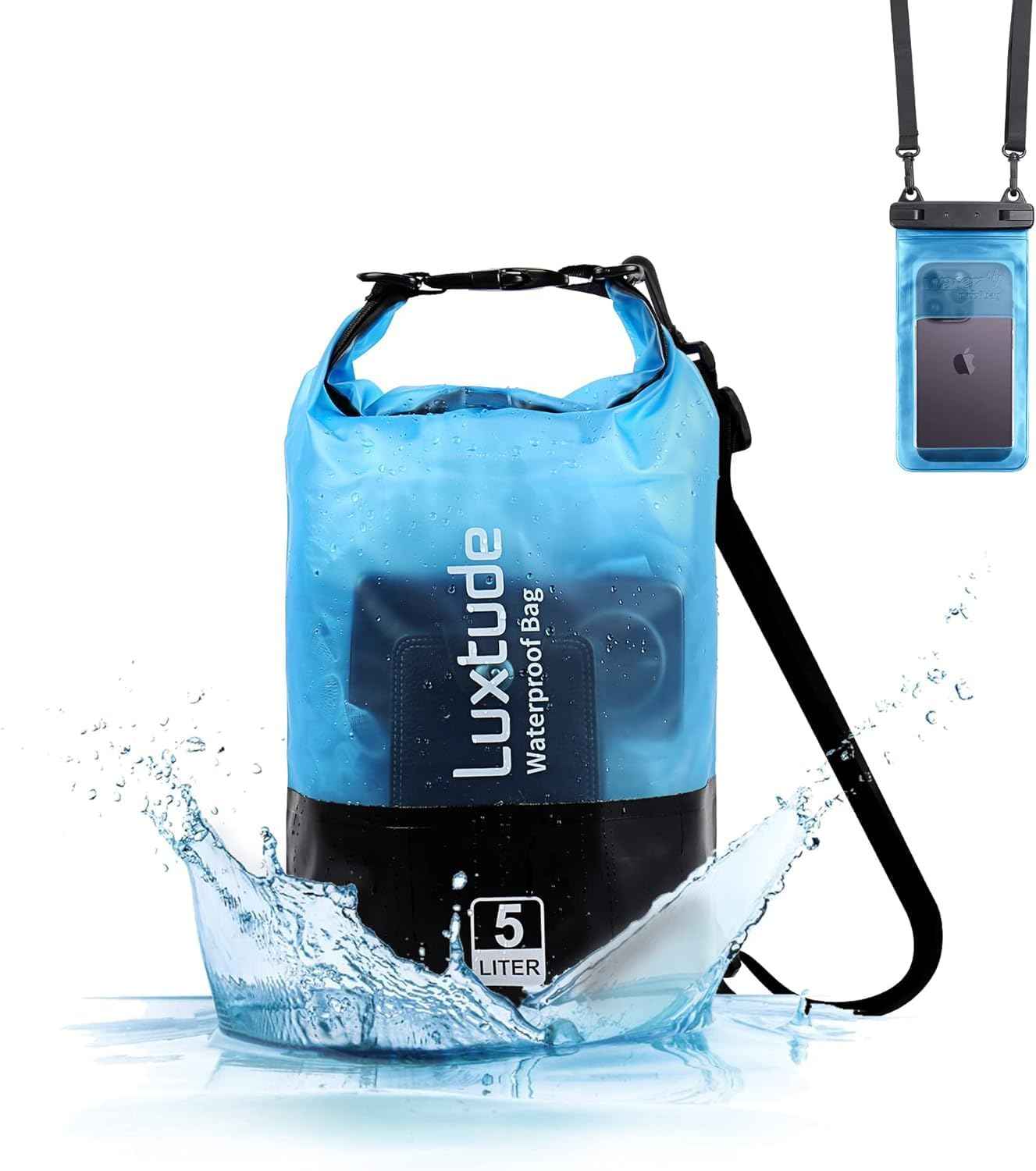 Waterproof Dry Bag 10L, Waterproof Backpack with Phone Case, Roll Top Floating Marine Dry Bags for Kayaking, Travel, Hiking, Swimming, Boating, Camping, Beach and More (Blue)
