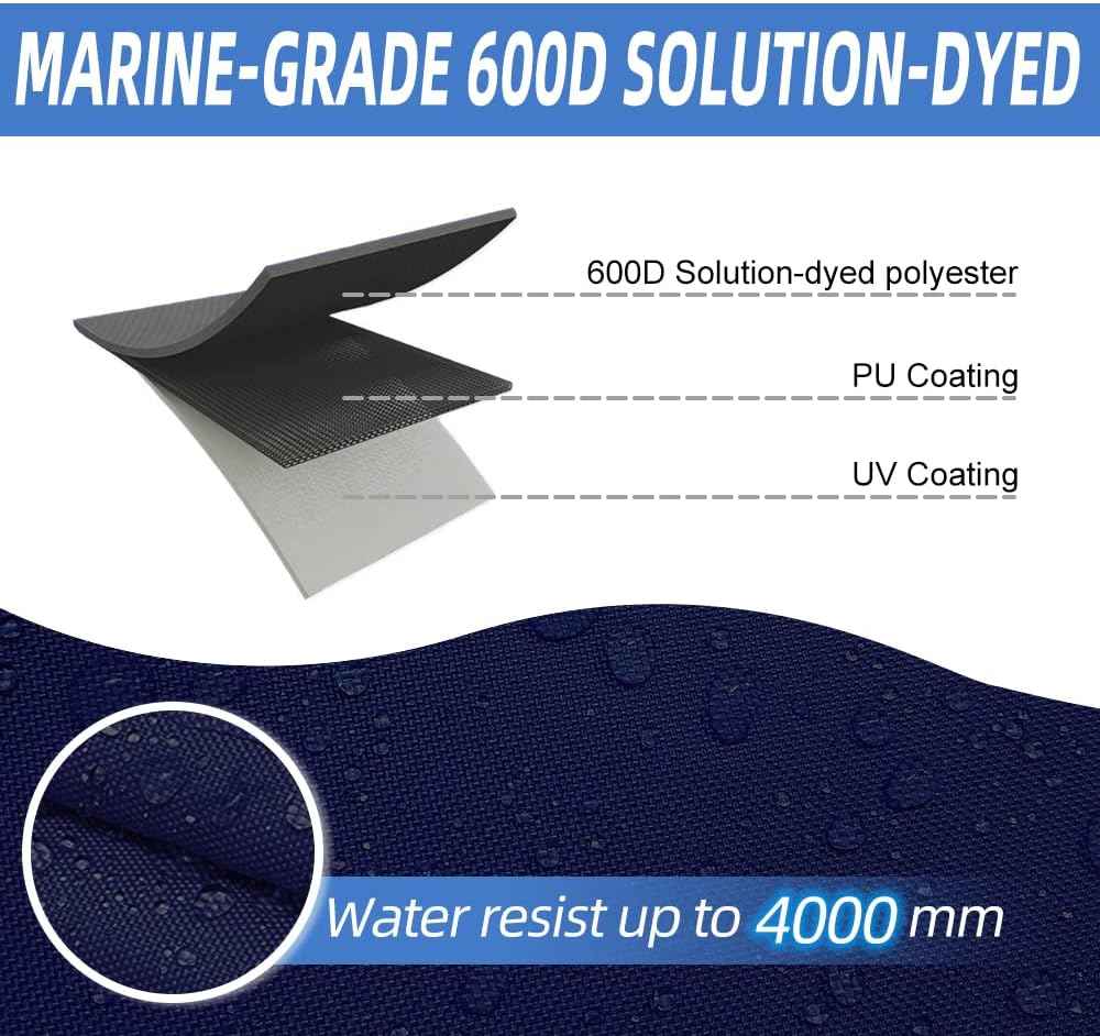 600D Fade and Crack Resistant Trailerable Outboard Motor Cover, Waterproof and UV-Proof Boat Motor Covers, Boat Engine Cover with Reflective Strips and Adjustable Strap(Fits 25-50 HP)