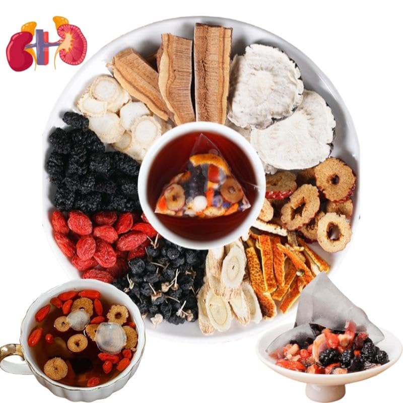 Ginseng Six Treasure Kidney Detox Tea - 20 Triangular Herbal Tea Bags, All-Natural Chinese Formula with Maca, Jujube & Wolfberry (Caffeine-Free, No Sugar)