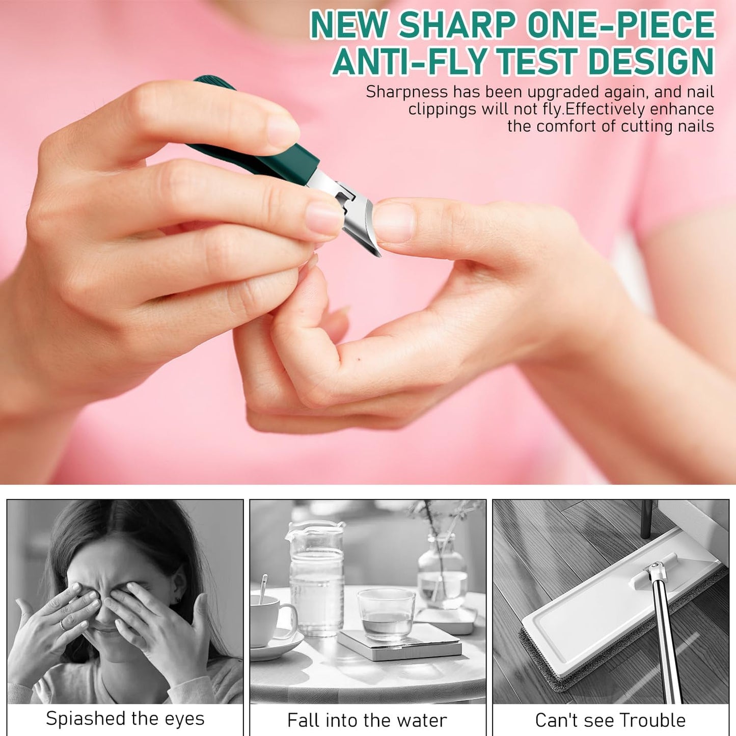 Eagle Beak Beveled Nail Clippers,Wide Jaw Opening Anti-Splash Slanted Nail Clipper,Long Handle Splashproof Nail Clippers,Slanted Jaw Ingrown Toenail Clippers for Thick Toenails