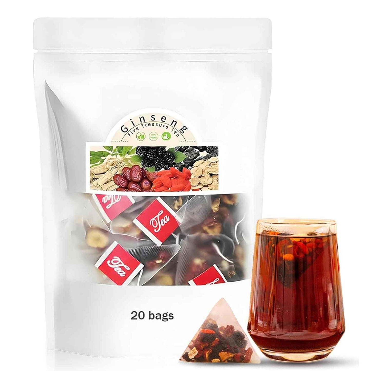 Kidney Tea Formula Ginseng Six Treasure Tea, Ginseng Six Treasure Tea, Kidney Tea Formula Ginseng Five Treasure Tea, Organic Kidney Cleanse Tea, Chinese Natural Herbal Tea for Men Women (2pc)