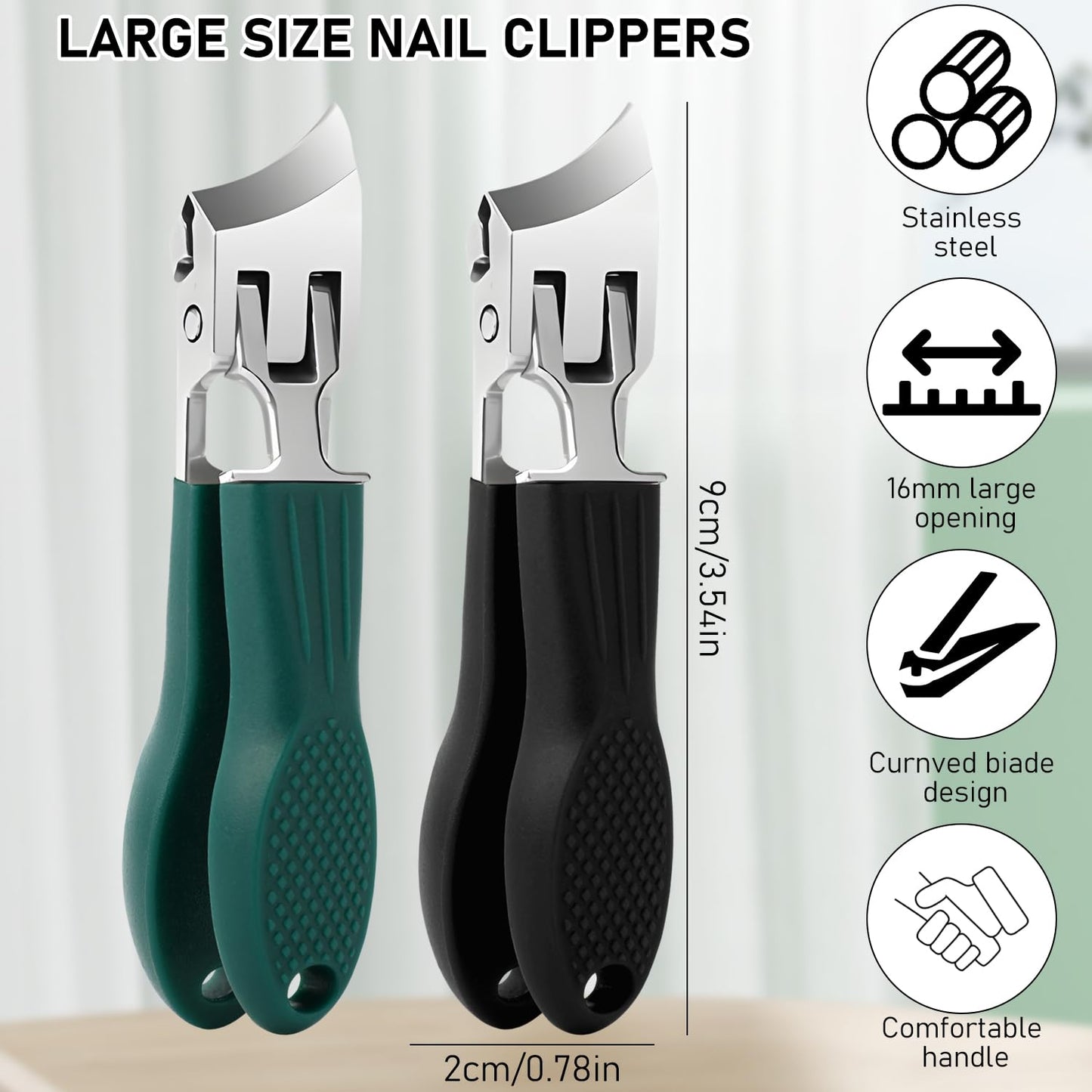 Eagle Beak Beveled Nail Clippers,Wide Jaw Opening Anti-Splash Slanted Nail Clipper,Edge Nail Clippers 3-Piece Set,Long Handle Wide Jaw Opening Anti-Splash Slanted Nail Clipper for Men Women(Green)
