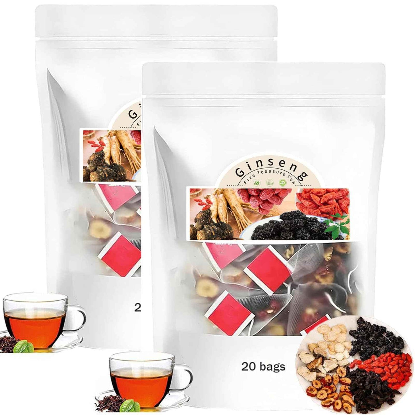 Ginseng Six Treasure Tea, Turmeric Kidney Tea Formula Ginseng Eight Treasure Tea, Natural Detox, Kidney Cleanse Beverage for Women & Men (1)