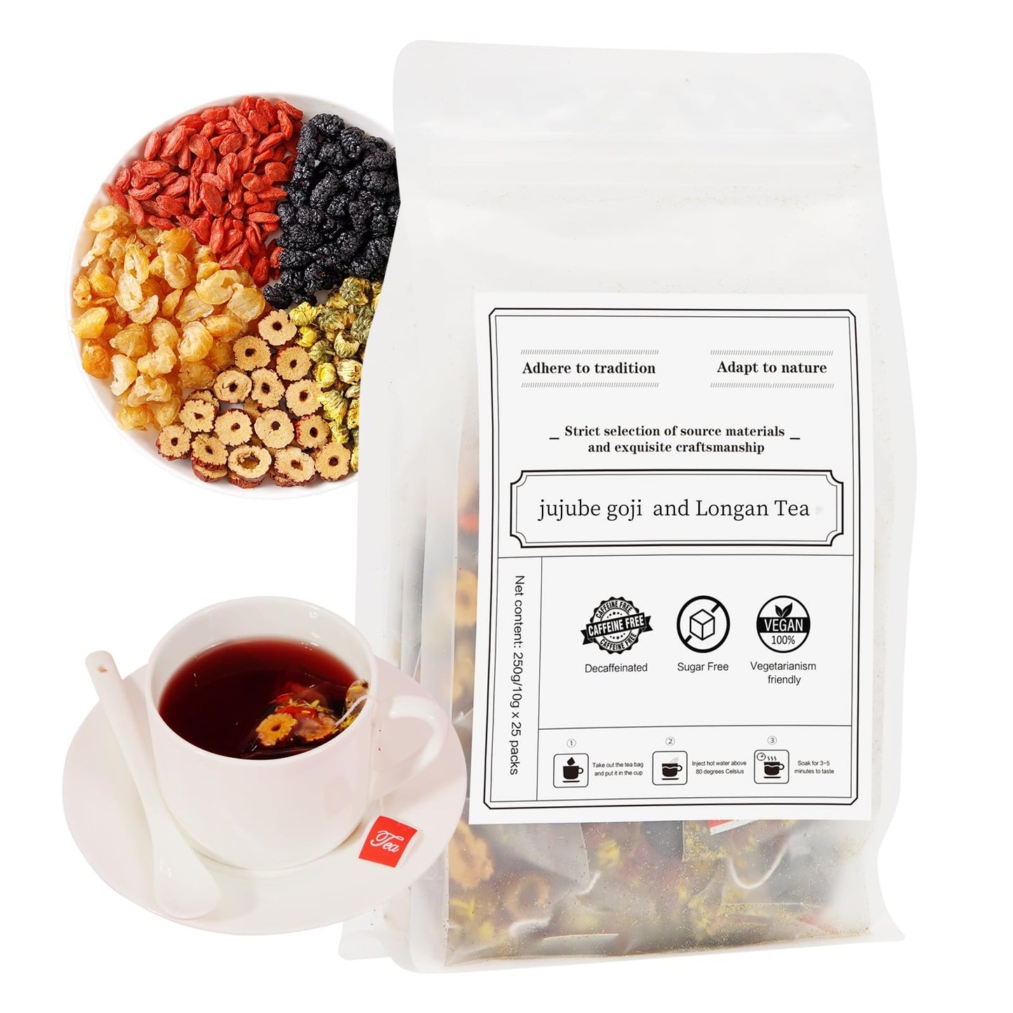 Longan goji red Jujube tea Natural Herbal Beverage Combination Healthy Natural Tea (250g/bag10g*25 packets)