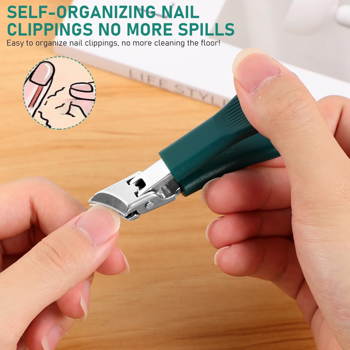 Eagle Beak Beveled Nail Clippers,Wide Jaw Opening Anti-Splash Slanted Nail Clipper,Long Handle Splashproof Nail Clippers,Slanted Jaw Ingrown Toenail Clippers for Thick Toenails