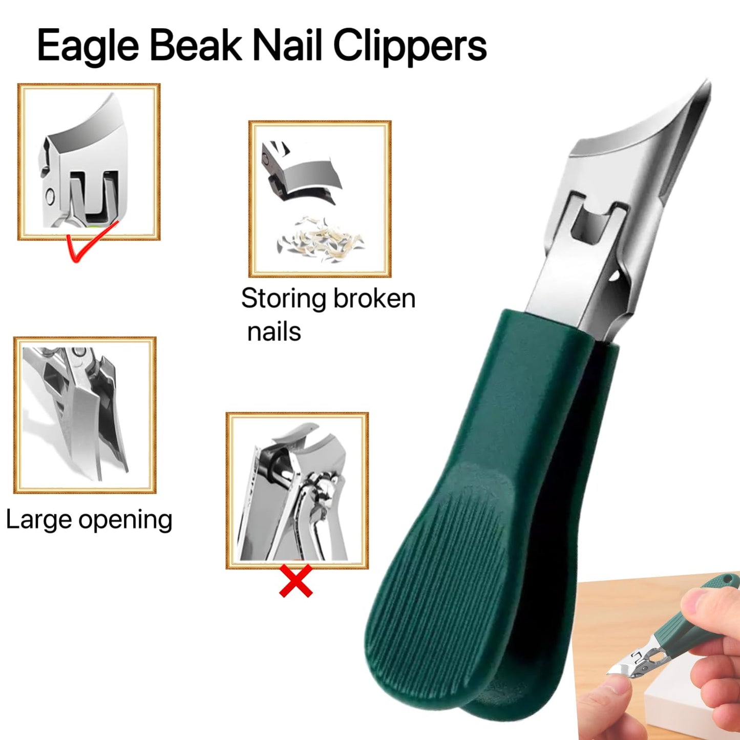 3Pc/Set Eagle Beak Beveled Nail Clippers, Eagle Beak Nail Clippers for Thick Nails, Long Handle Wide Jaw Opening Anti-Splash Slanted Nail Clipper for Men&Women