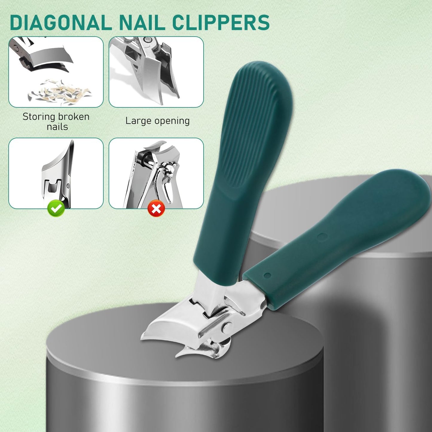 Eagle Beak Beveled Nail Clippers,Wide Jaw Opening Anti-Splash Slanted Nail Clipper,Long Handle Splashproof Nail Clippers,Slanted Jaw Ingrown Toenail Clippers for Thick Toenails