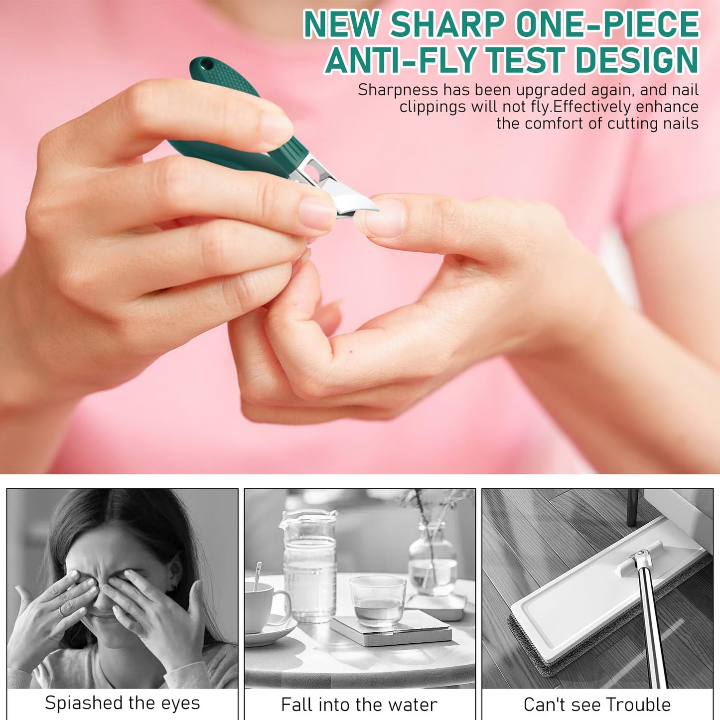 Eagle Beak Beveled Nail Clippers,Wide Jaw Opening Anti-Splash Slanted Nail Clipper,Edge Nail Clippers 3-Piece Set,Long Handle Wide Jaw Opening Anti-Splash Slanted Nail Clipper for Men Women(Green)