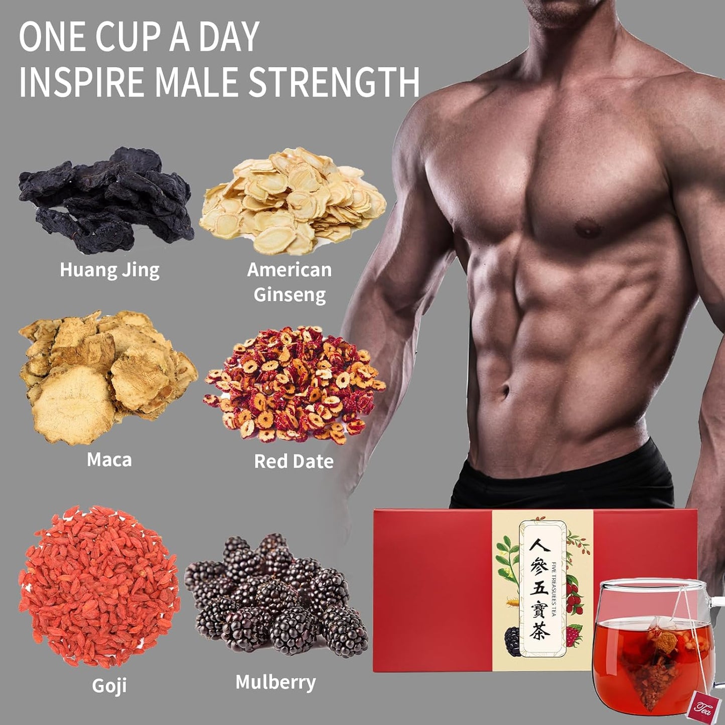 Ginseng Five Treasures Tea Kidney Tea For Men Husband Wubao Tea Bags Men's Energy Health 人参五宝茶 五宝茶 男人茶 老公茶 补肾茶 7.05oz/200g (20 Bags)