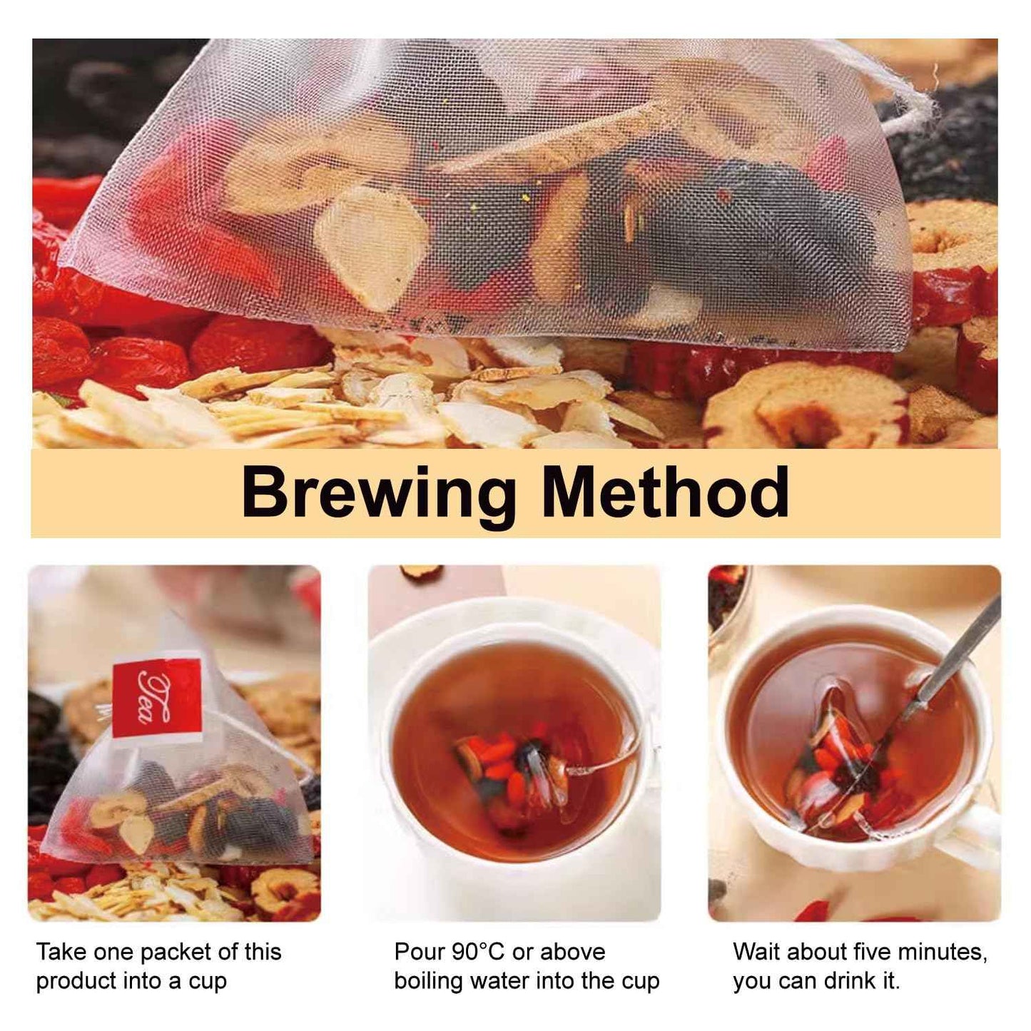 Ginseng Five Treasures Tea - Kidney Tea Wubao Tea, Kidney Cleanse Tea Ginseng Six Treasures Tea, Ginseng Red Date Natural Chinese Herbal Tea Bags for Men Women(250g/10g x25pcs)