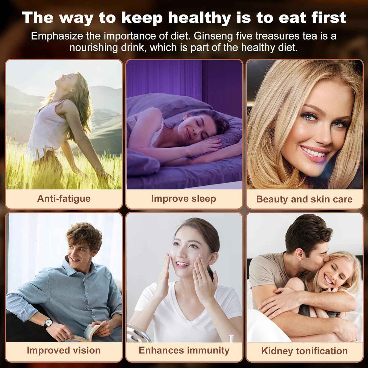 Ginseng Five Treasures Tea Kidney Tea - Kidney Cleanse Ginseng Six Treasures Teas, 6 Precious Ingredients Red Date Wolfberry Mulberry Natural Organic Detox Teabag for Women & Men (1 Bag(20 Teabag))