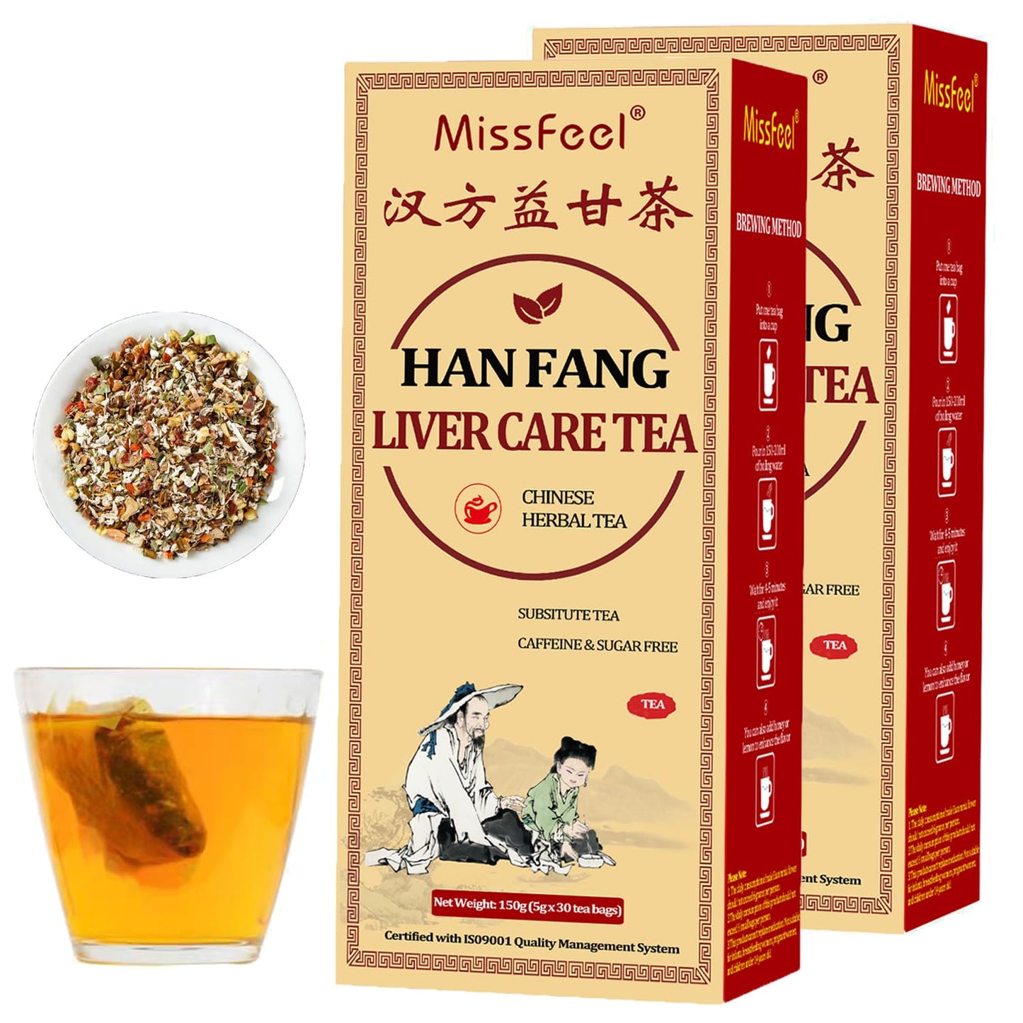 Ginseng Five Treasure Tea, Kidney Tea Formula Ginseng Six Treasure Natural Detox for Men & Women, Organic Chinese Herbal Tea, 6 Precious Ingredients Formula (2 Bags 50 Pcs)