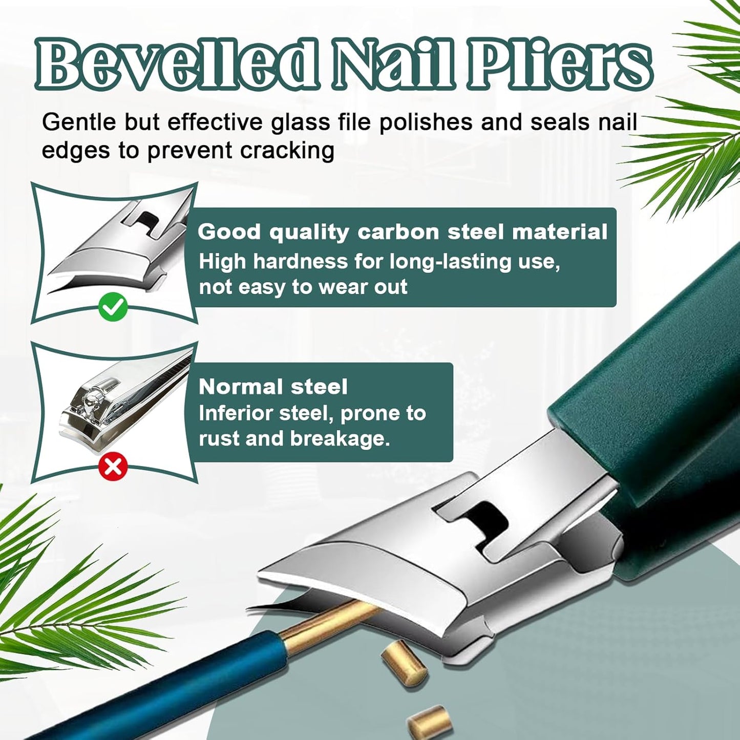3 Piece Green Eagle Beak Nail Clipper Set, Wide Jaw Opening Anti-Splash Slanted Nail Clipper for Men Women