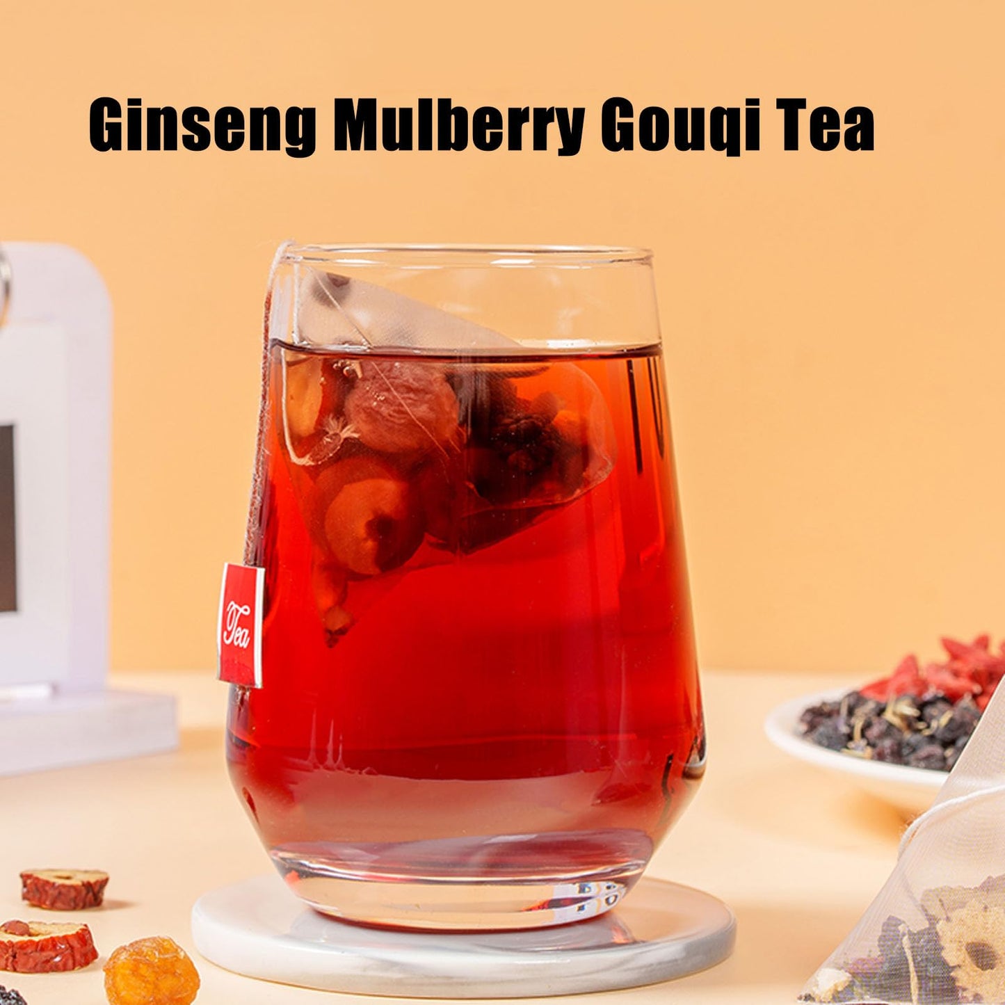 Ginseng Mulberry Gouqi Tea, Ginseng & Mulberry Herbal Tea, KidneyTea Formula Treasure Longan Red Date Wolfberry Teabags for Men & Women(1)