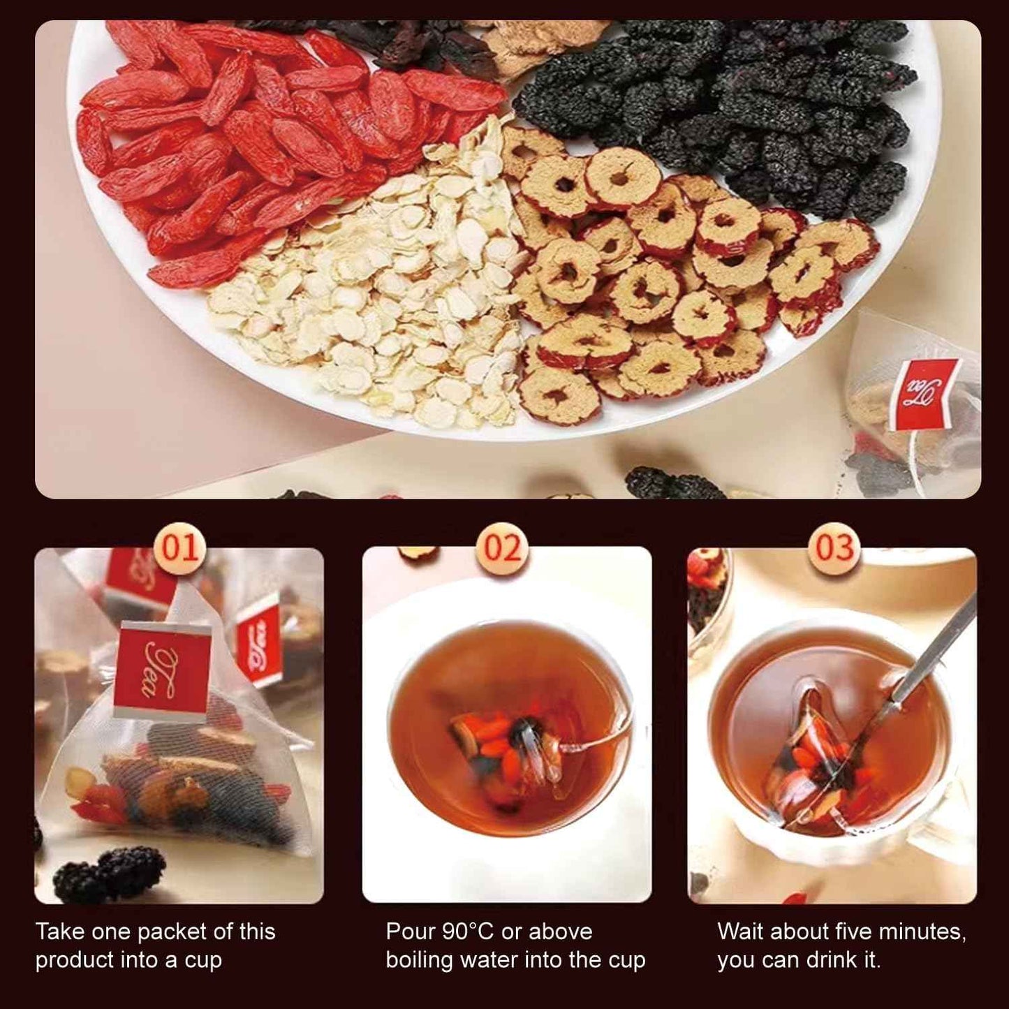 Ginseng Five Treasures Tea Kidney Tea - Kidney Cleanse Ginseng Six Treasures Teas, 6 Precious Ingredients Red Date Wolfberry Mulberry Natural Organic Detox Teabag for Women & Men (1 Bag(20 Teabag))