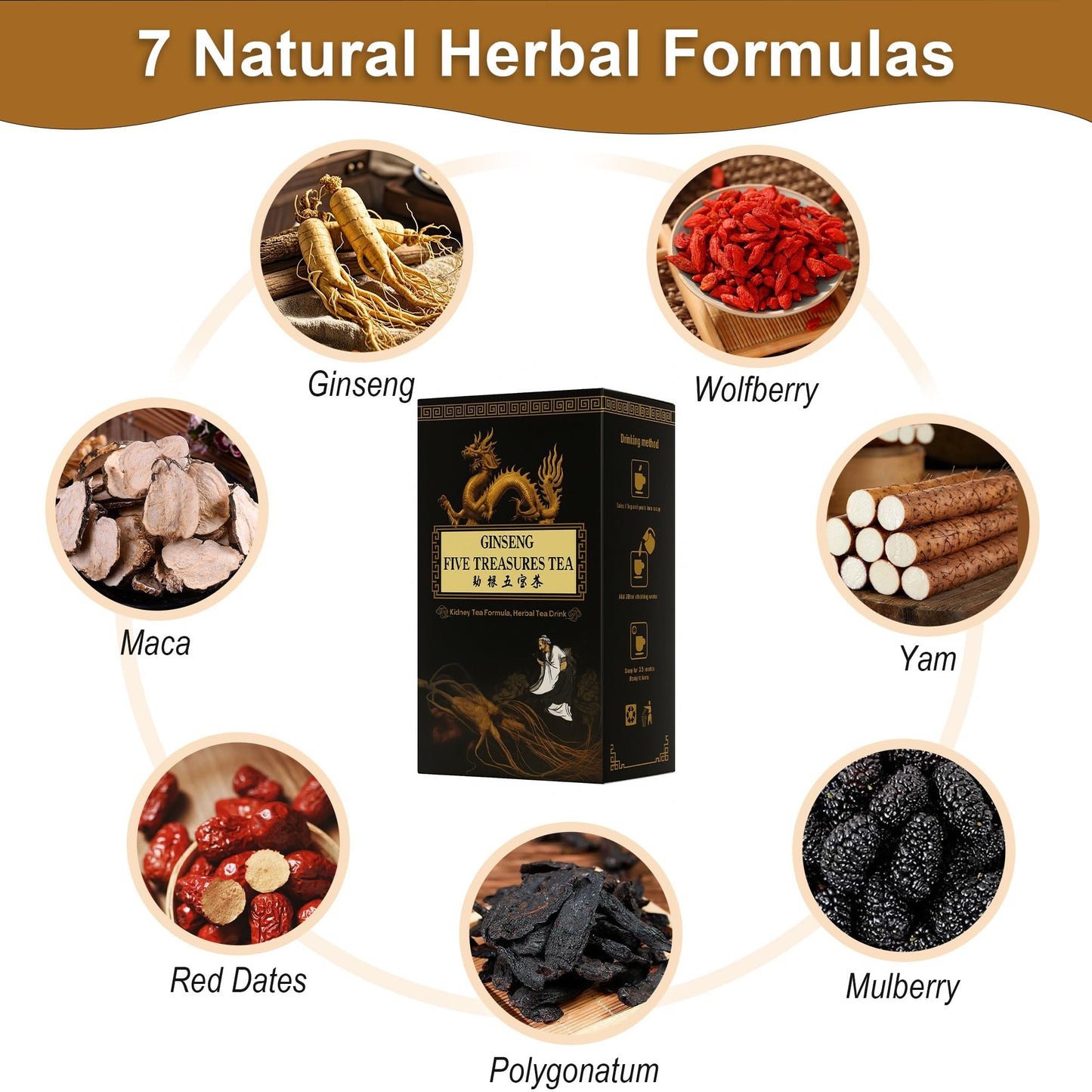 Ginseng Mulberry Herbal Tea, 30 bags Kidney Tea Formula Ginseng Six Treasure Tea, Te Para Limpiar Los Riñones, Organic Liver Support & Kidney Cleanse -Healthy Cleansing for Men & Women (30bag/3boxes)