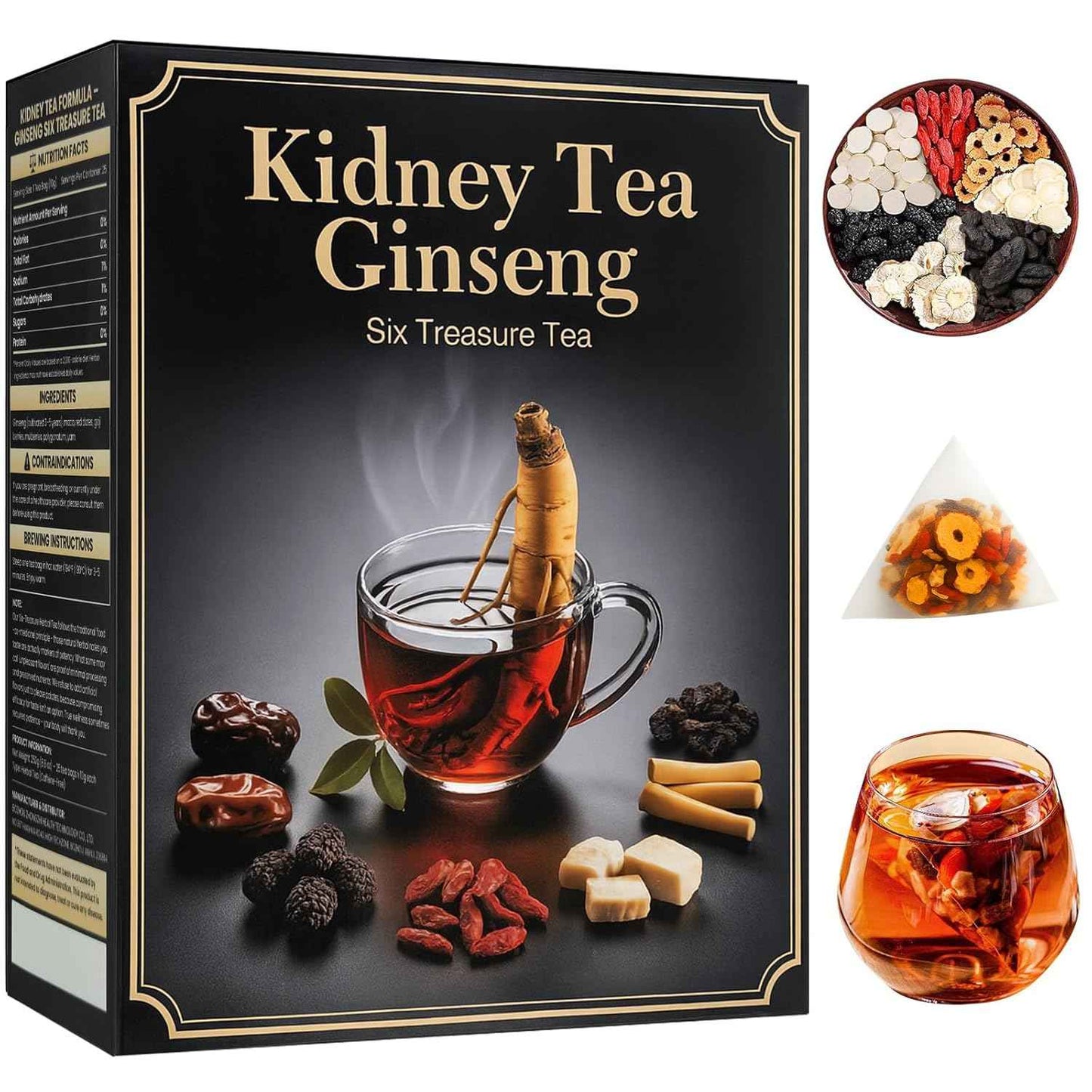 Kidney Tea - Ginseng Six Treasure Tea for Men & Women, Herbal Ginseng Tea Bags for Liver 7 Precious Natural Ingredients Formula, Thoughtful Gift for Spouses, Parents, Gym-Goers(1 Pack/25 Bags)