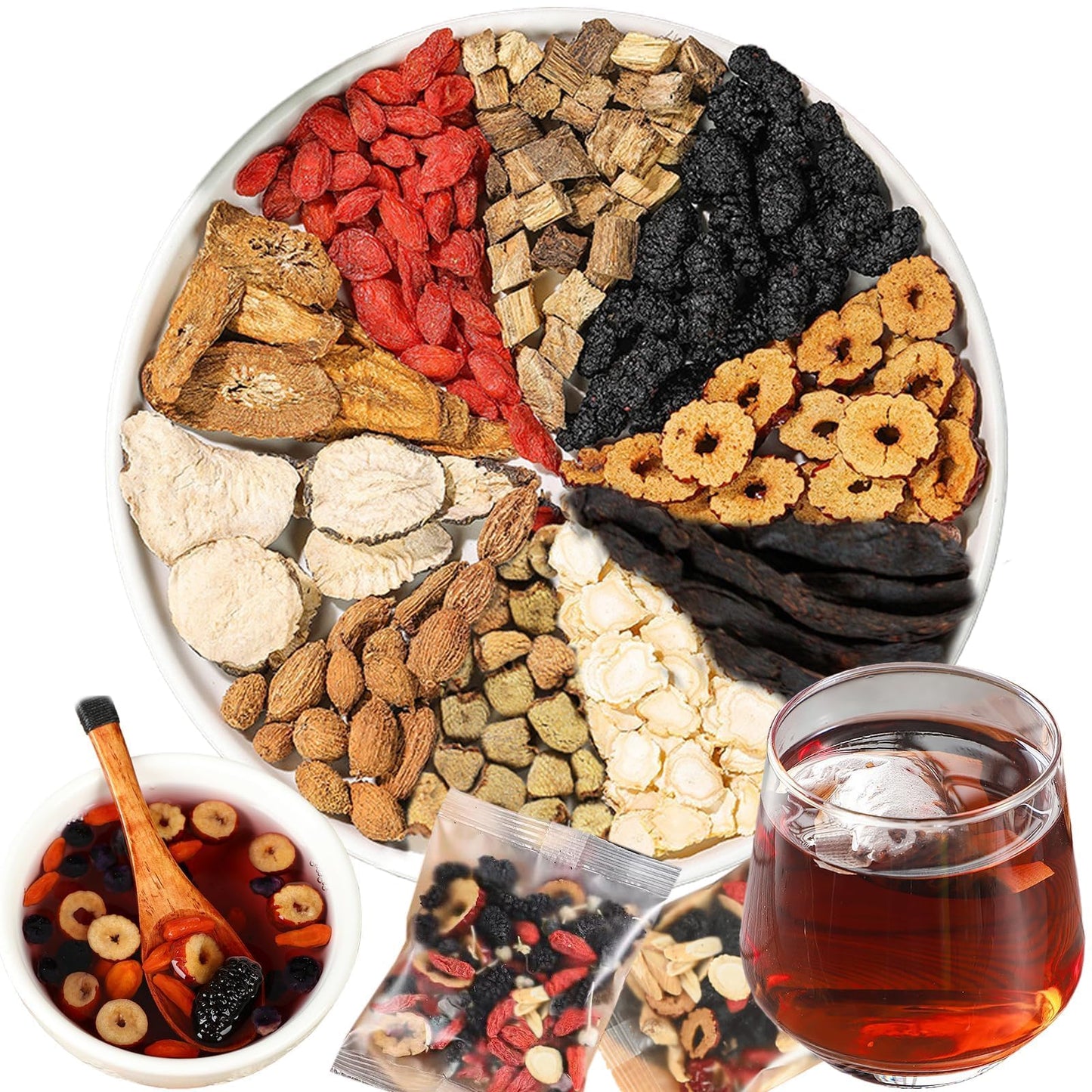 Kidney tea formula Ginseng Six Treasure Tea, 10 Precious Ingredients Formula, 260g/Box Ginseng Five Treasure Aid Root Kidney Tea, Men's Kidney Tea Chinese Herbal Tea (10 bags/1Box)