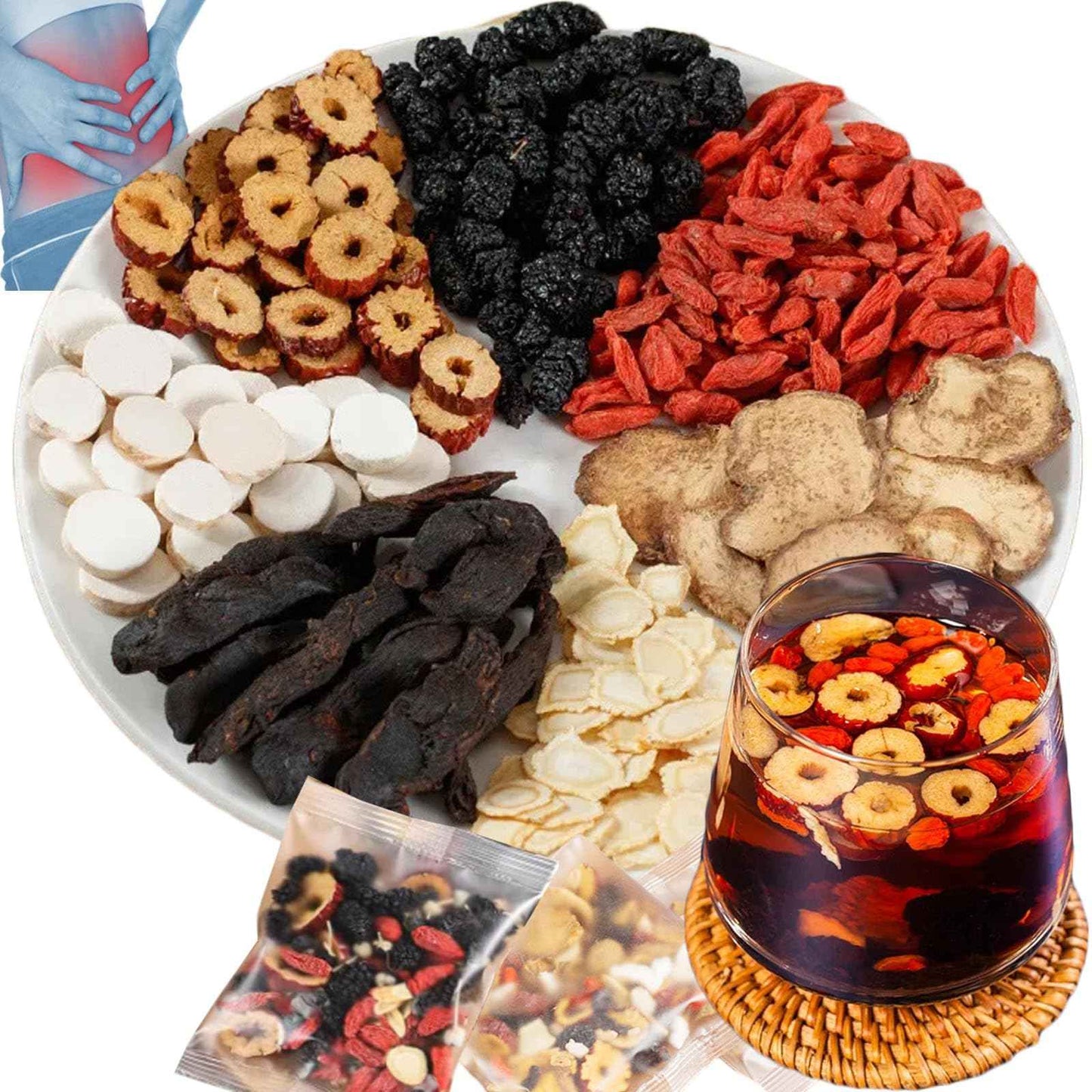 Ginseng Six Treasure Tea - Kidney Tea Ginseng Five Treasures Kidney Cleanse Chinese Herbal Tea for Women & Men, 10 Precious Ingredients Formula (20Bags)