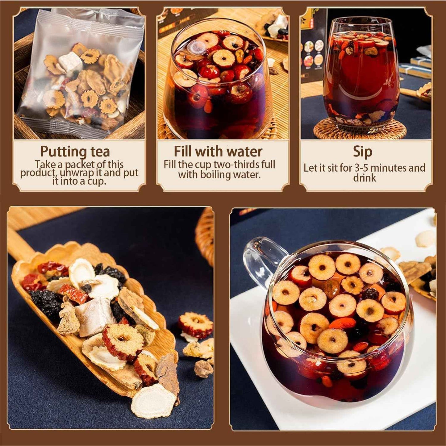 Ginseng Eight Treasure Tea, Kidney Tea Formula Ginseng Five Treasure, 10g*20PCS Red Date Wolfberry Mulberry Goji Berries Herbal Teabag