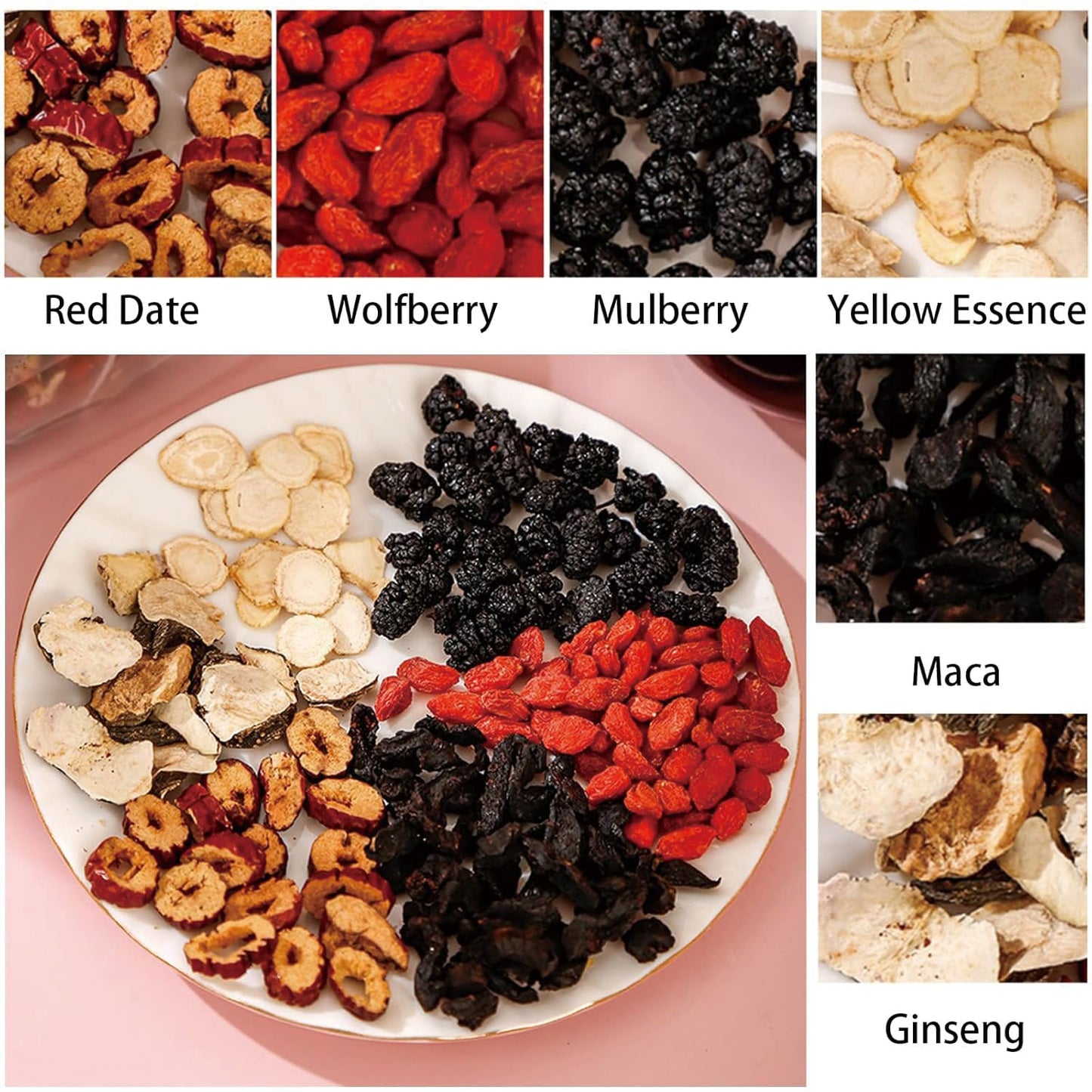 Ginseng Five Treasures Tea - Kidney Tea Wubao Tea, Kidney Cleanse Tea Ginseng Six Treasures Tea, Ginseng Red Date Natural Chinese Herbal Tea Bags for Men Women(250g/10g x25pcs)