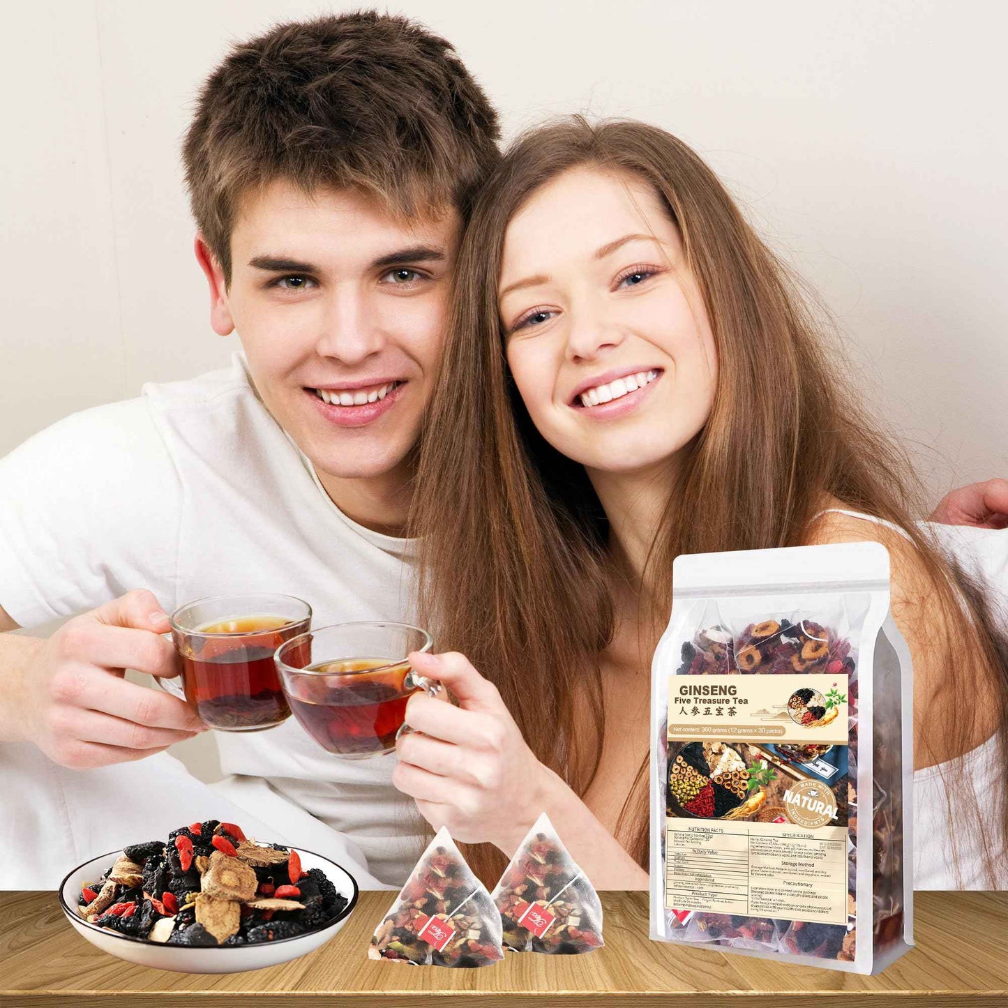 Teeo Deeo Kidney Tea Formula Ginseng Six Treasure Tea – Premium Herbal Blend for Wellness, Detox & Vitality | Natural Herbal Ginseng Teas for Kidney Detox Digestion & Immunity Boost | 7 Precious Ingredients Formula (30 Bags/1 Pack)