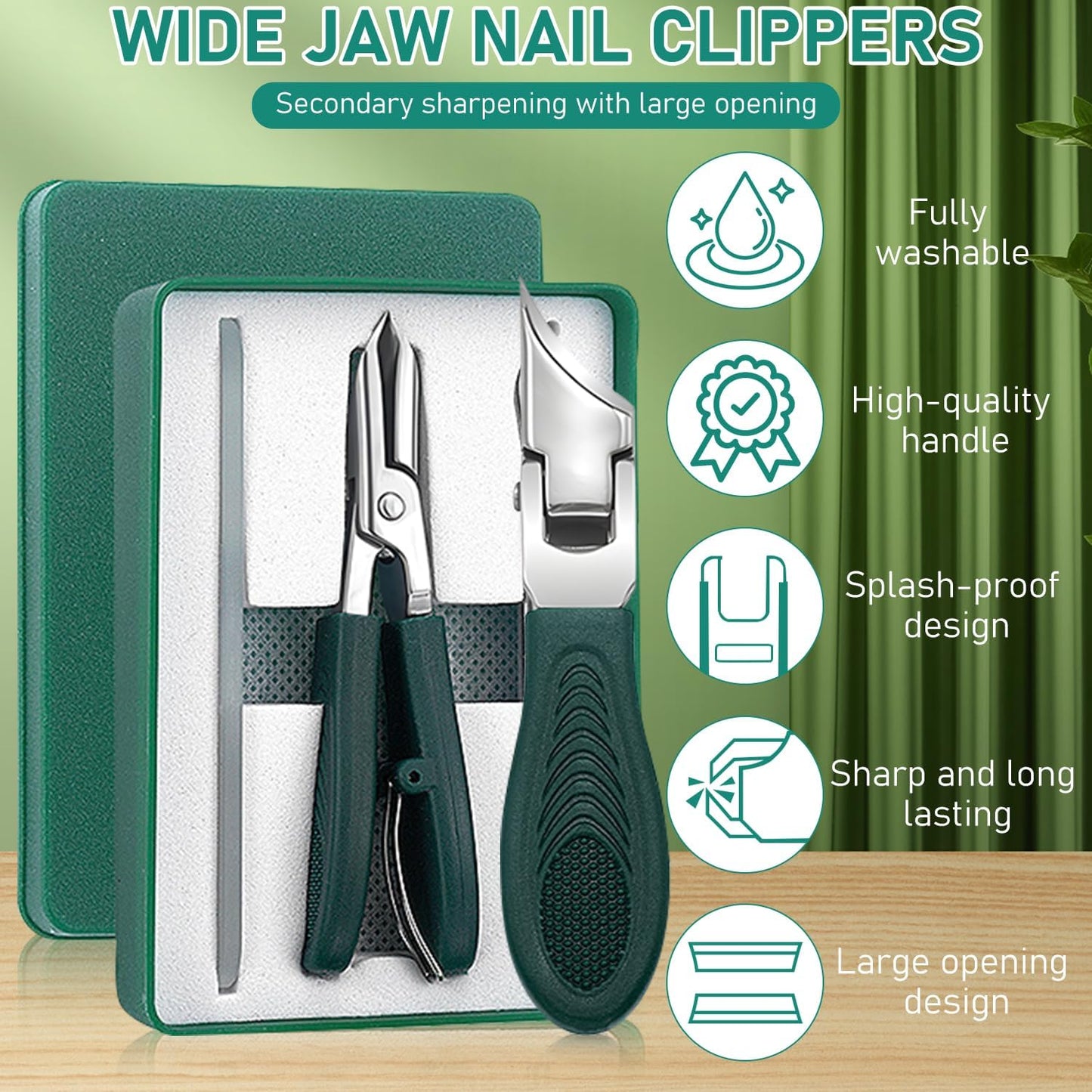 Eagle Beak Beveled Nail Clippers,Long Handle Wide Jaw Opening Anti-Splash Slanted Nail Clipper,Three Sets of Eagle Beak Beveled Nails Clippers,for Thick Nails, Seniors&Ingrown Care