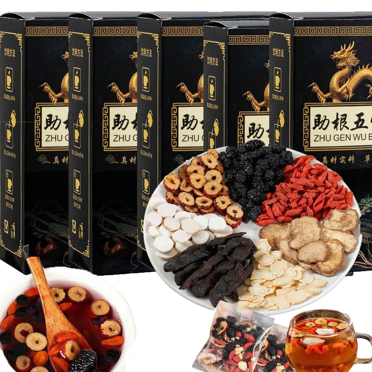 Ginseng Mulberry Herbal Tea, 30 bags Kidney Tea Formula Ginseng Six Treasure Tea, Te Para Limpiar Los Riñones, Organic Liver Support & Kidney Cleanse -Healthy Cleansing for Men & Women (30bag/3boxes)