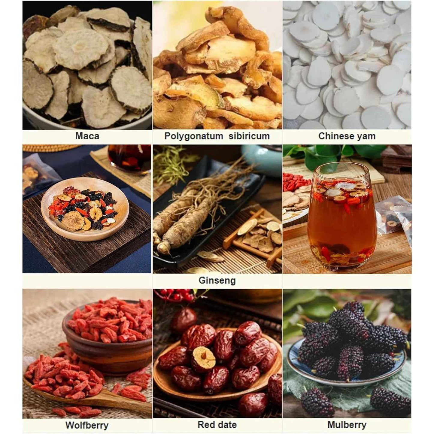 Kidney Tea Formula Ginseng Six Treasure Tea- Te Renal Herbal, Ginseng Five Treasures Kidney Cleanse Red Date Wolfberry Mulberry Chinese Healthy Cleansing TeaBags for Men & Women (300g/15g x20Bags)