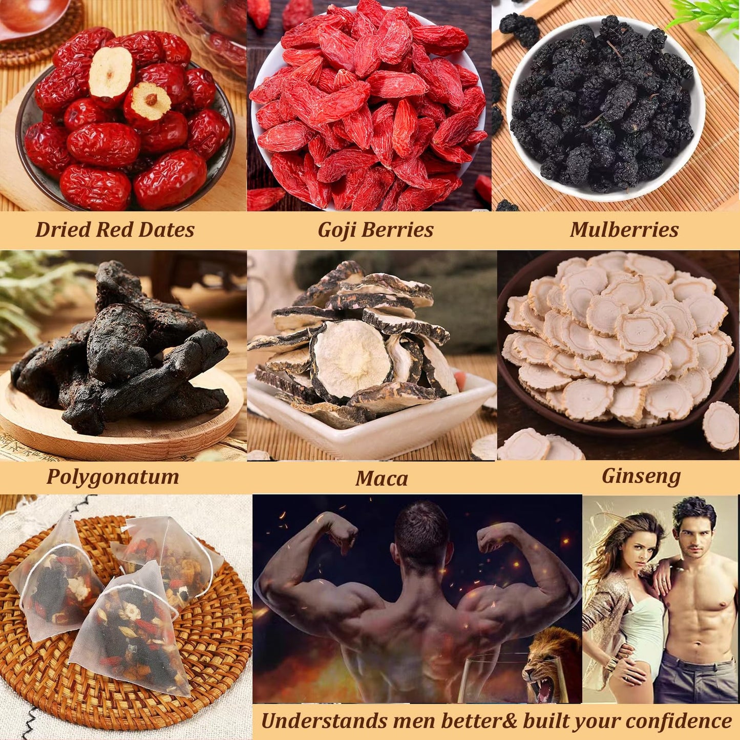 Ginseng Five Treasure Tea, Kidney Tea Formula Ginseng Six Treasure Natural Detox for Men & Women, Organic Chinese Herbal Tea, 6 Precious Ingredients Formula (2 Bags 50 Pcs)