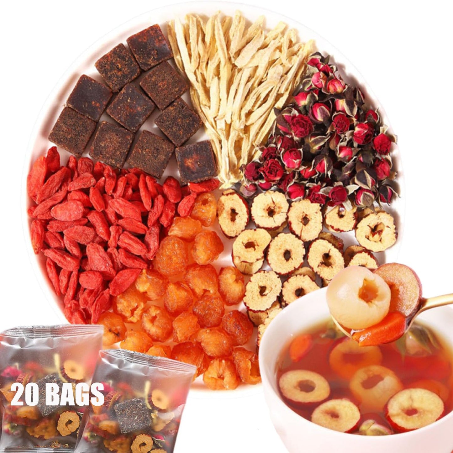 Brown Sugar Ginger Tea,Red Dates Ginger Tea, Jujube Longan Wolfberry Rose Goji Berry πππ (10Bags)