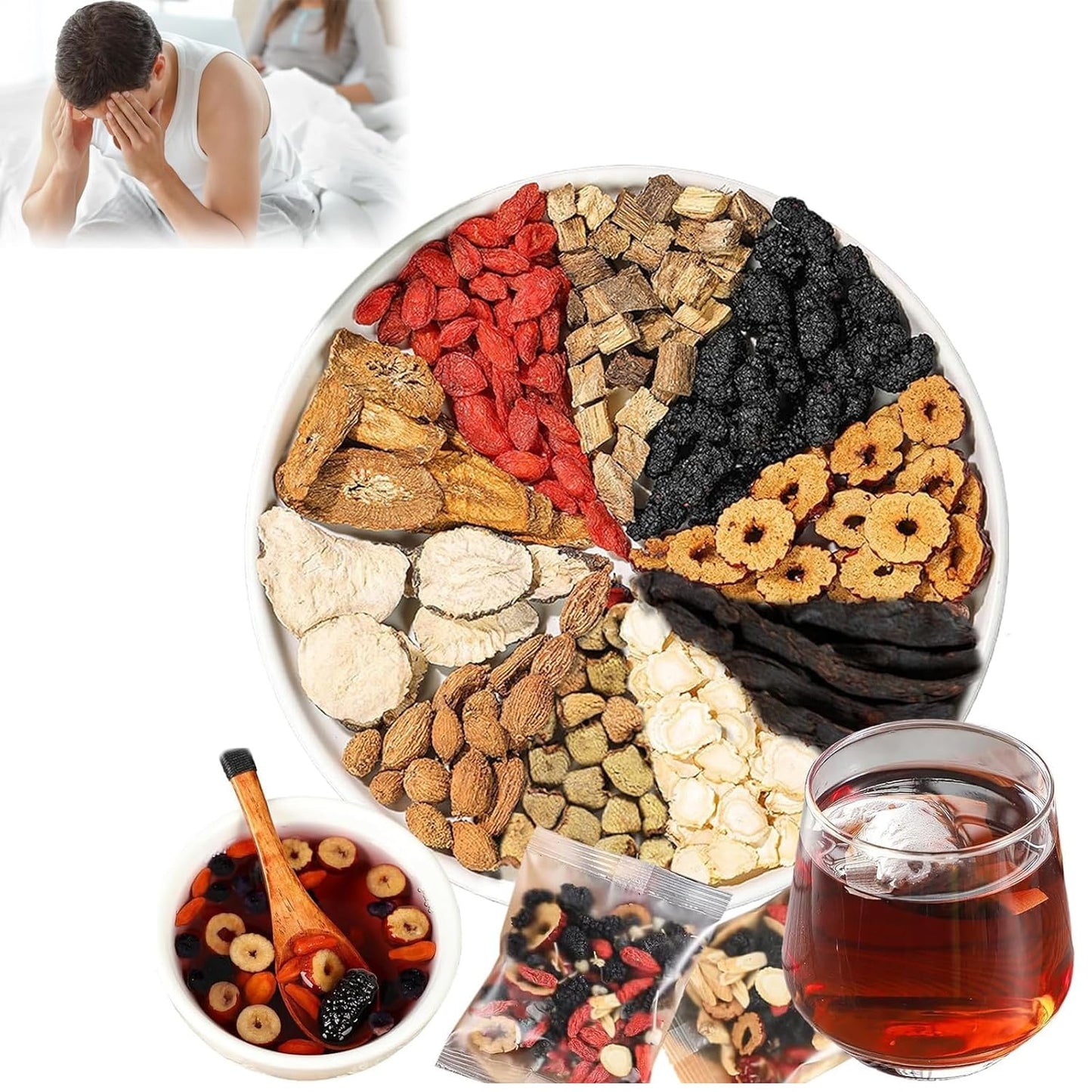 Kidney Tea Formula Ginseng Ten Treasure Tea,Chinese Kidney Care Chinese Herbal Tea (10 bags,1Box)