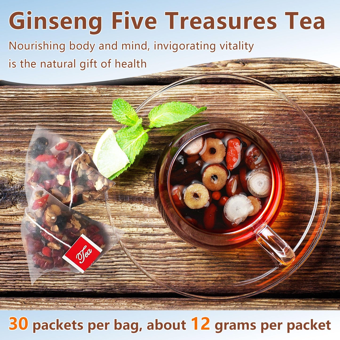 Teeo Deeo Kidney Tea Formula Ginseng Six Treasure Tea – Premium Herbal Blend for Wellness, Detox & Vitality | Natural Herbal Ginseng Teas for Kidney Detox Digestion & Immunity Boost | 7 Precious Ingredients Formula (30 Bags/1 Pack)