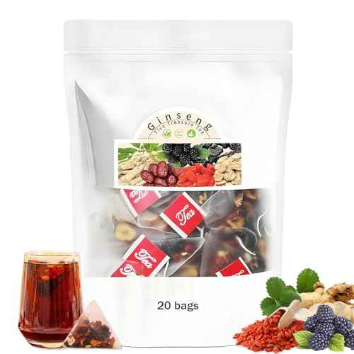 Kidney Tea Formula Ginseng Six Treasure Tea, Ginseng Five Treasure Teas, Kidney Cleanse Detox Beverage for Women & Men, Nnatural Ingredients Sweet Taste and Aroma -40bags