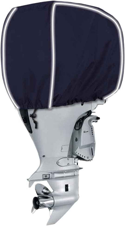 600D Fade and Crack Resistant Trailerable Outboard Motor Cover, Waterproof and UV-Proof Boat Motor Covers, Boat Engine Cover with Reflective Strips and Adjustable Strap(Fits 25-50 HP)