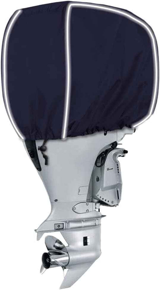 600D Fade and Crack Resistant Trailerable Outboard Motor Cover, Waterproof and UV-Proof Boat Motor Covers, Boat Engine Cover with Reflective Strips and Adjustable Strap(Fits 25-50 HP)