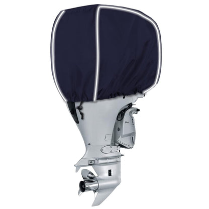 600D Fade and Crack Resistant Trailerable Outboard Motor Cover, Waterproof Boat Motor Covers, Boat Engine Cover with Reflective Strips and Adjustable Strap, Navy(Fits 50-115 HP)