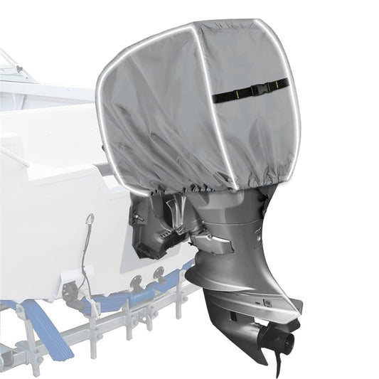 600D Outboard Motor Cover, Waterproof Fade and Crack Resistant Trailerable Boat Motor Covers, Windproof Boat Engined Covers with Adjustable Strap, Black(Fits 25 HP)