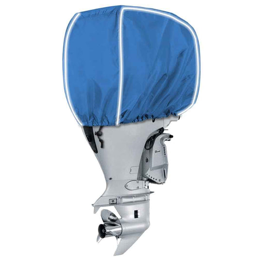 600D Fade and Crack Resistant Trailerable Outboard Motor Cover, Waterproof Boat Motor Covers, Boat Engine Cover with Reflective Strips and Adjustable Strap, Navy(Fits 50-115 HP)