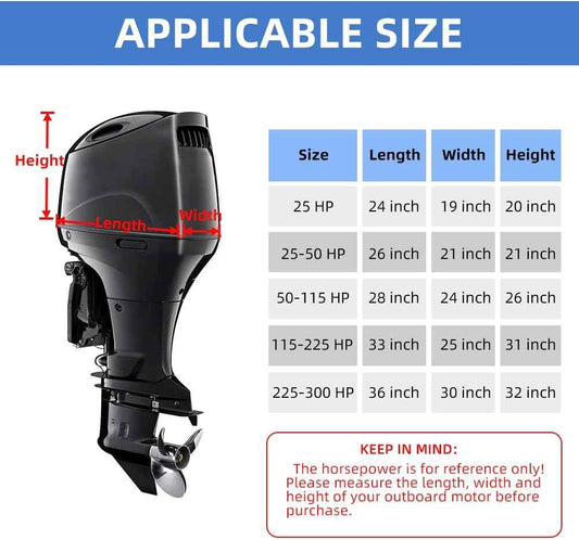 600D Fade and Crack Resistant Trailerable Outboard Motor Cover, Waterproof and UV-Proof Boat Motor Covers, Boat Engine Cover with Reflective Strips and Adjustable Strap(Fits 25-50 HP)