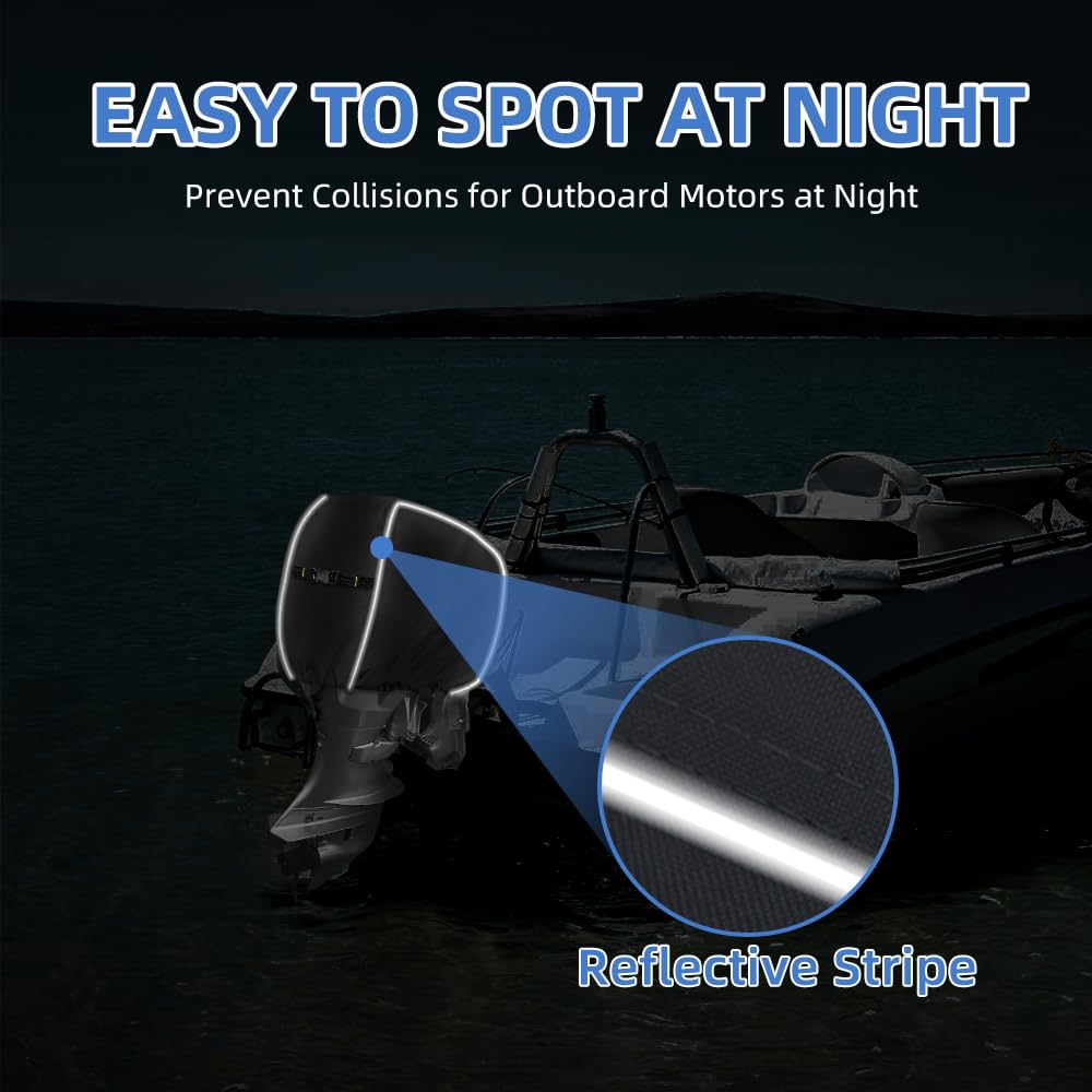 600D Outboard Motor Cover, Waterproof Fade and Crack Resistant Trailerable Boat Motor Covers, Windproof Boat Engined Covers with Adjustable Strap, Black(Fits 25 HP)