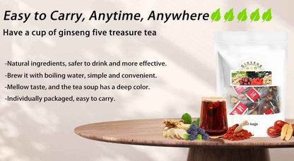 Kidney Tea Formula Ginseng Six Treasure Tea, Ginseng Five Treasure Teas, Kidney Cleanse Detox Beverage for Women & Men, Nnatural Ingredients Sweet Taste and Aroma -40bags