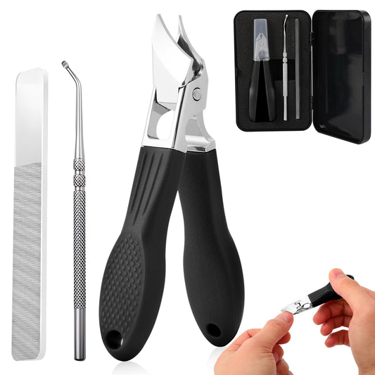 Eagle Beak Beveled Nail Clippers,Wide Jaw Opening Anti-Splash Slanted Nail Clipper,Edge Nail Clippers 3-Piece Set,Long Handle Wide Jaw Opening Anti-Splash Slanted Nail Clipper for Men Women(Green)